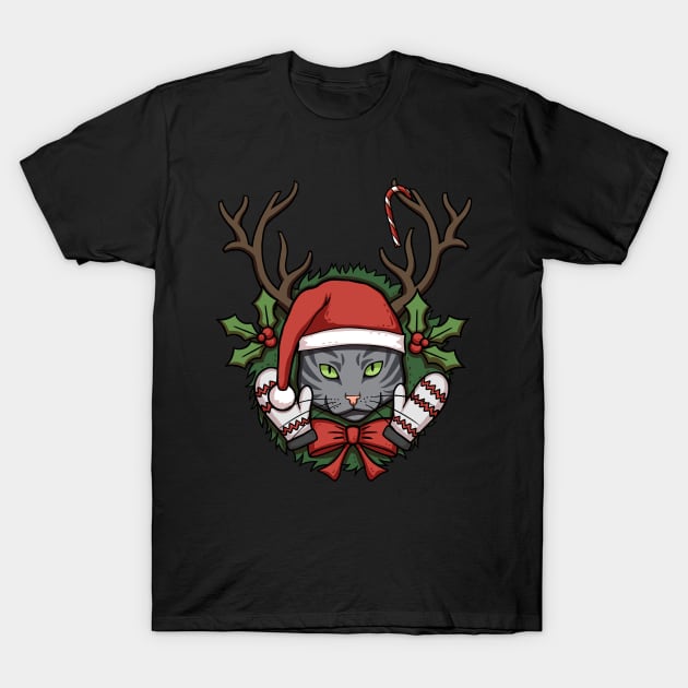 Gray Christmas Cat T-Shirt by Cat Club